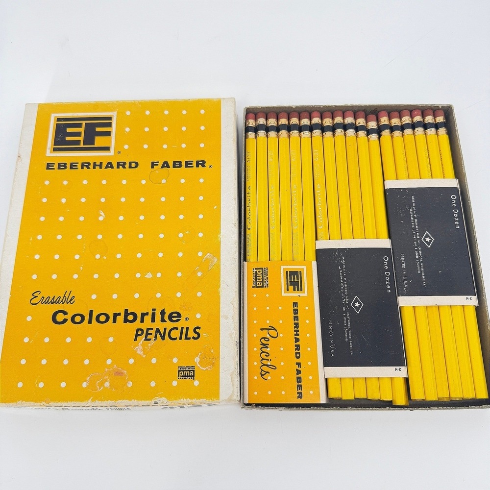 VTG Eberhard Faber Colorbrite Erasable Pencils 4127 Yellow 3 Dozen NOS in Box